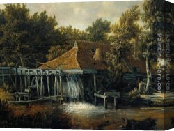 Water-mill Canvas Paintings - A Water Mill [detail #1] by Meindert Hobbema